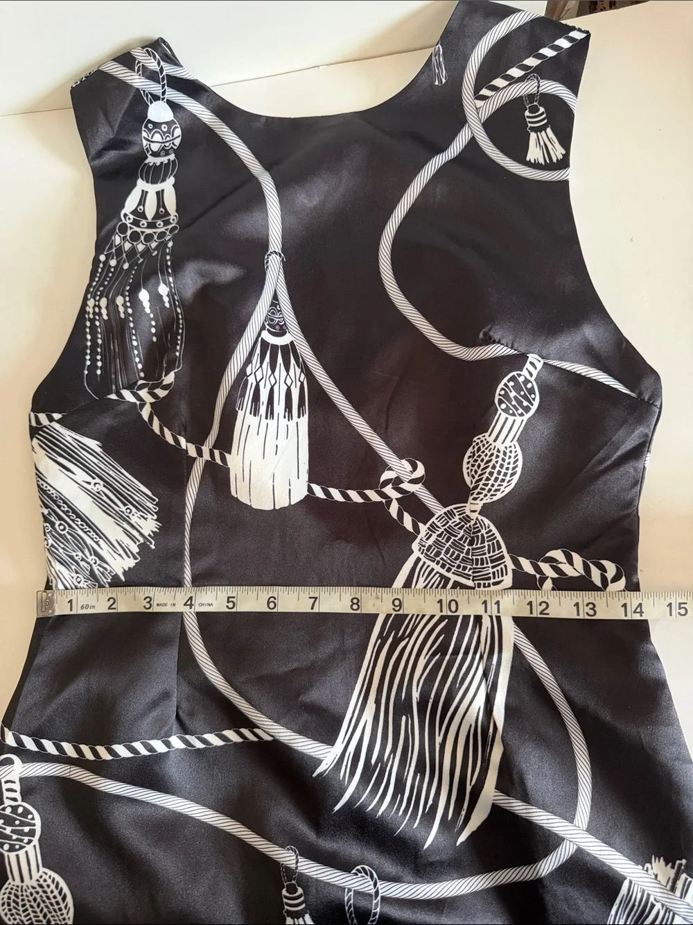 Eclect Black White Tassel Rope Print Formal Party Sleeveless Maxi Dress size S